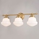 preview thumbnail 11 of 11, Huntley Natural Brass Gold Bathroom Vanity Lighting Fixture, White Schoolhouse Milk Glass Globe Shade, Dimmable, LED Compatible