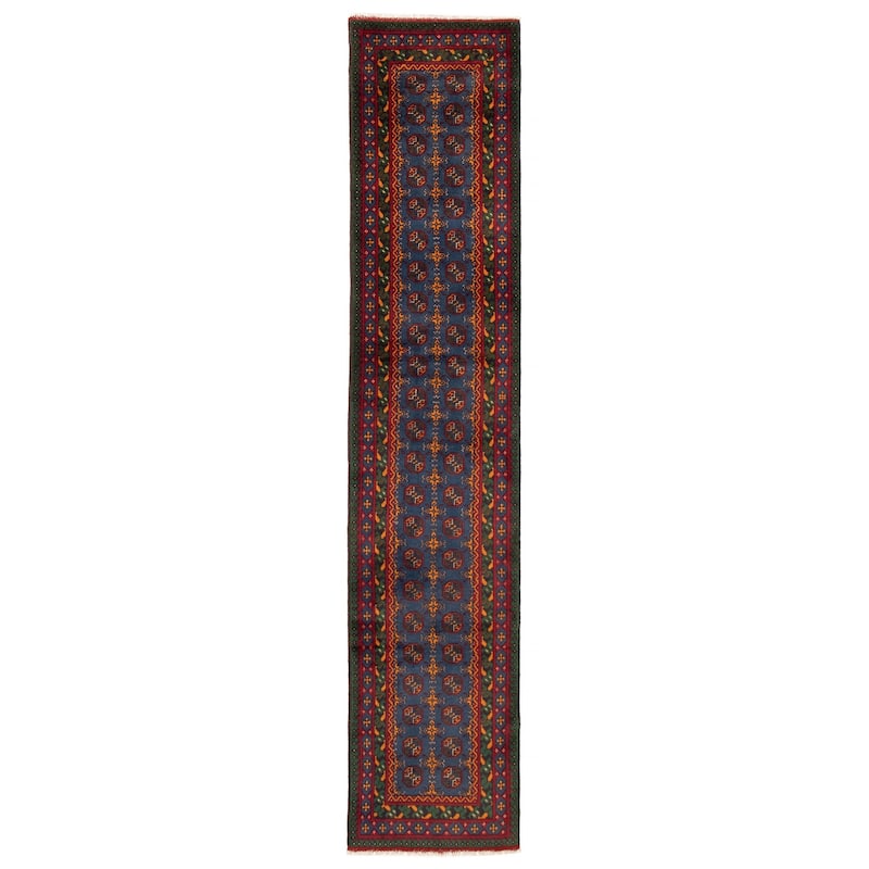 ECARPETGALLERY Hand-knotted Uzbek Kargahi Blue Wool Rug - 2'8 x 13'0 - 2'8 x 13'0 - Blue