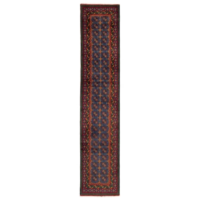 ECARPETGALLERY Hand-knotted Uzbek Kargahi Blue Wool Rug - 2'8 x 13'0