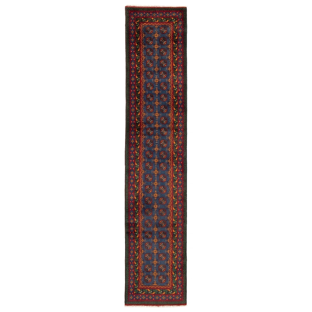 ECARPETGALLERY Hand-knotted Uzbek Kargahi Blue Wool Rug - 2'8 x 13'0