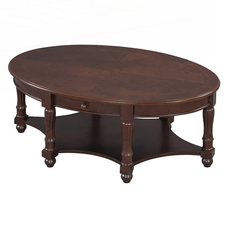Vintage Oval Coffee Table with Drawer and Storage Shelf