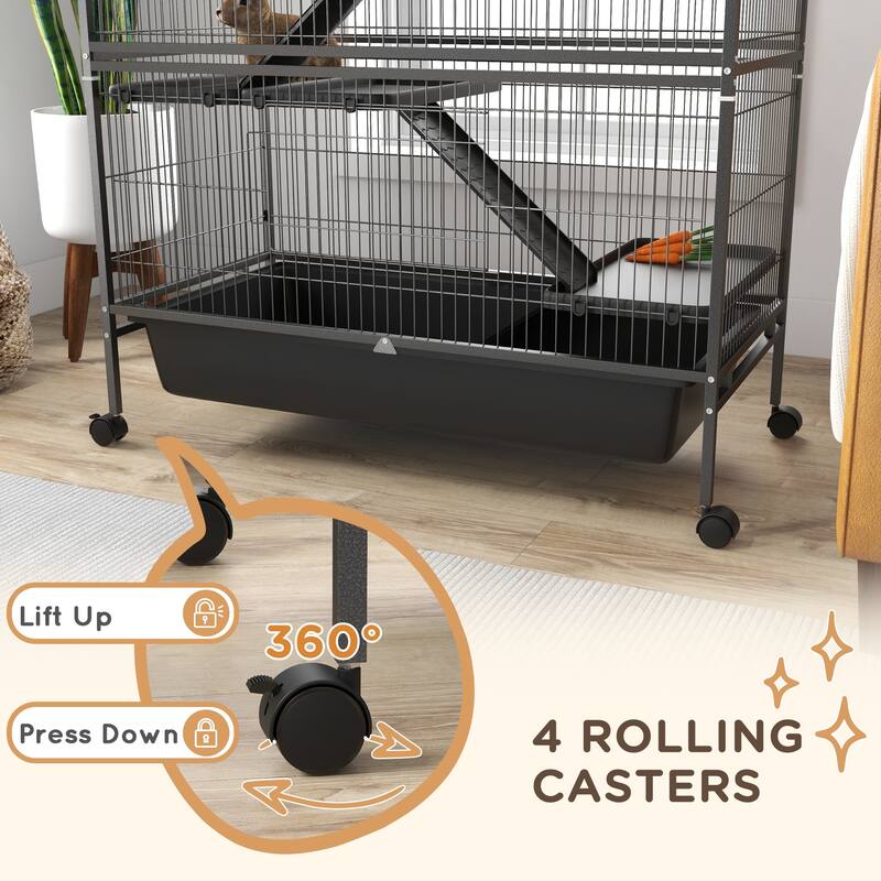 Charcoal Grey Small Animal Cage with Steel Frame, 5 Tiers and Ramps - 41" L x 20.75" W x 53.5" H