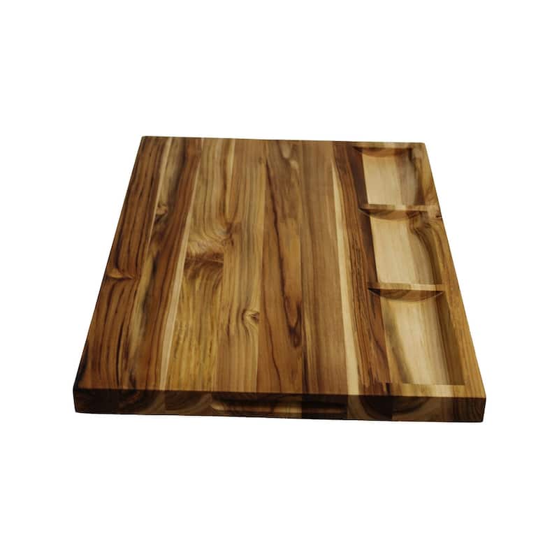 EcoDecors Teak 24" x 18", Teakwood Cutting Board, FSC Certified Edge Grain Butcher Block, 3 Charcuterie Trays & Handles