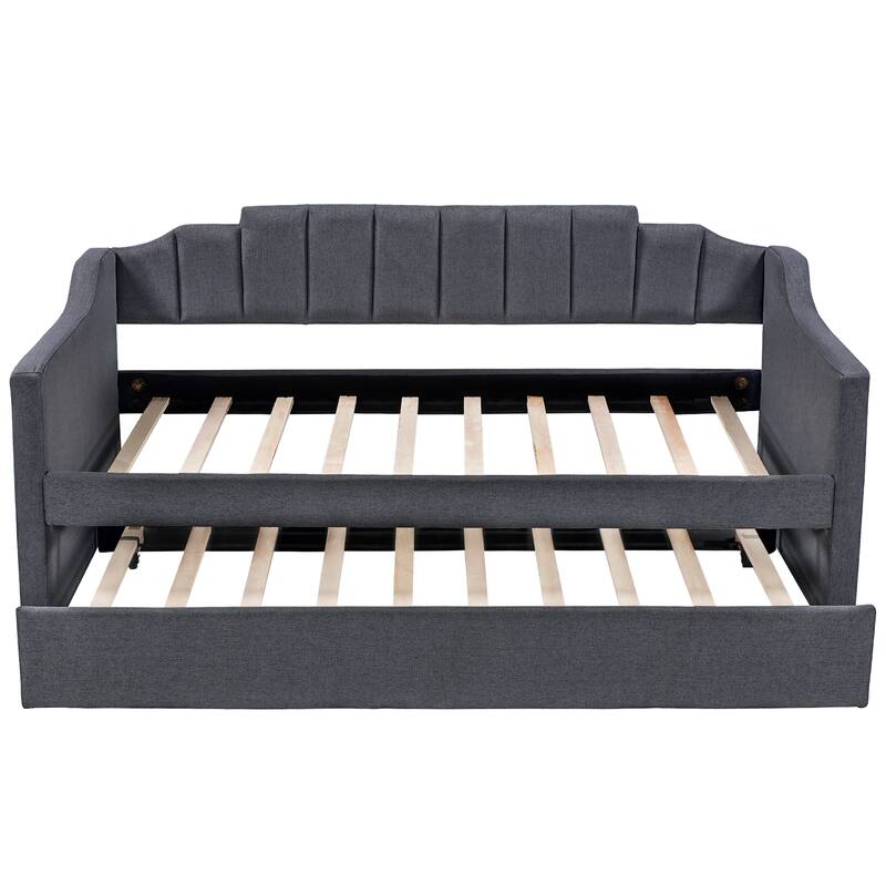 Twin Daybed with Wheeled Trundle, Upholstered Frame, 400lb Capacity