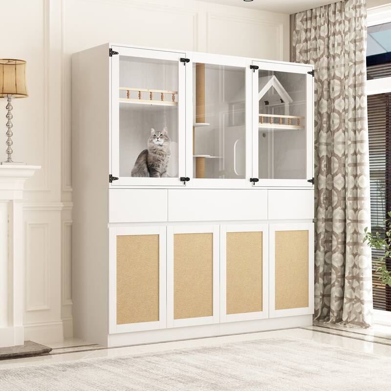 Pet Storage Cabinet Display Shelves 63" Wide Cat and Dog Organizer