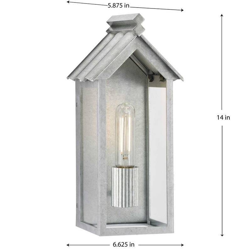 POINT DUME® Dunemere Galvanized Finish Outdoor Wall Lantern with DURASHIELD - 6.625 in x 5.875 in x 14 in