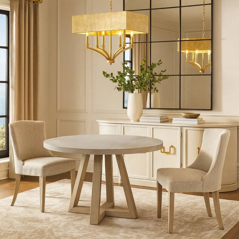 Dilly Dining Table, 60 Inch Round, Pedestal Base, Wheat Light Gray Wood - Light Gray, Natural Wheat Gray