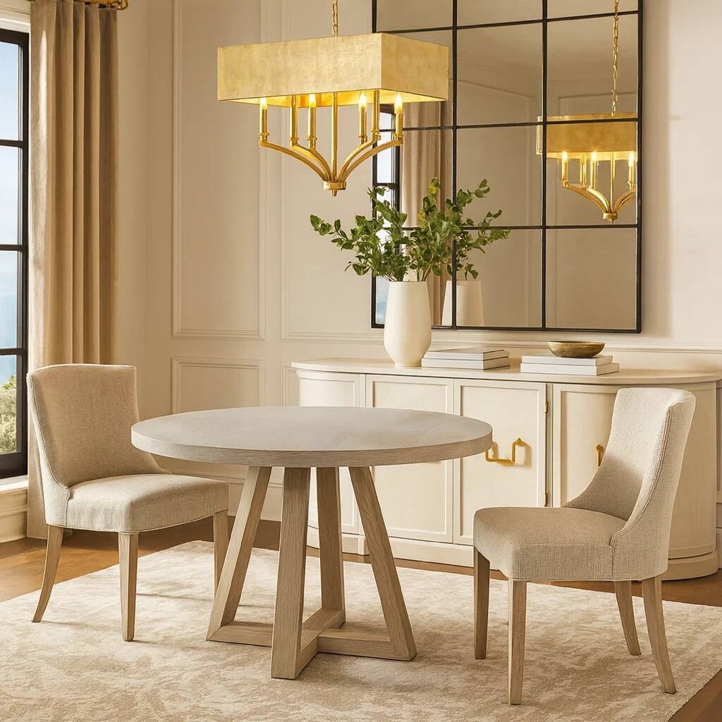 Dilly Dining Table, 60 Inch Round, Pedestal Base, Wheat Light Gray Wood - Light Gray, Natural Wheat Gray