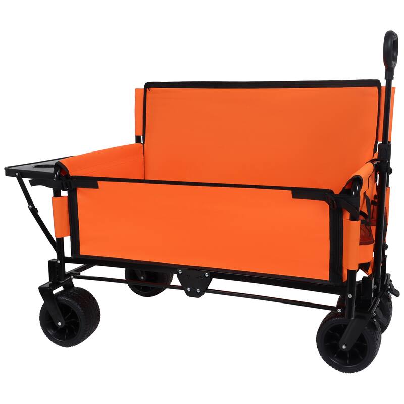 3-in-1 Convertible Folding Wagon Cart with Bench Seat & Rear-Mounted Folding Tabletop,180L Capacity All-Terrain Wheels