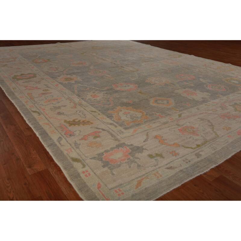 Hand Knotted Oriental 100% Wool Carpet Transitional All-Over Greys & Charcoal Oushak Area Rug - 11' 10'' X 8' 11''