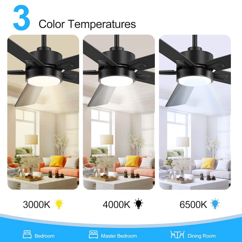 52" Integrated Ceiling Fan with LED Light and Remote(5-Blade)