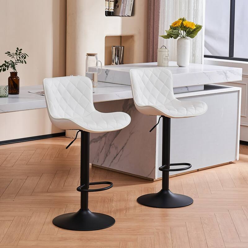 Modern Faux Leather Bar Stools Set of 2, Adjustable Height, Swivel Counter Stools
