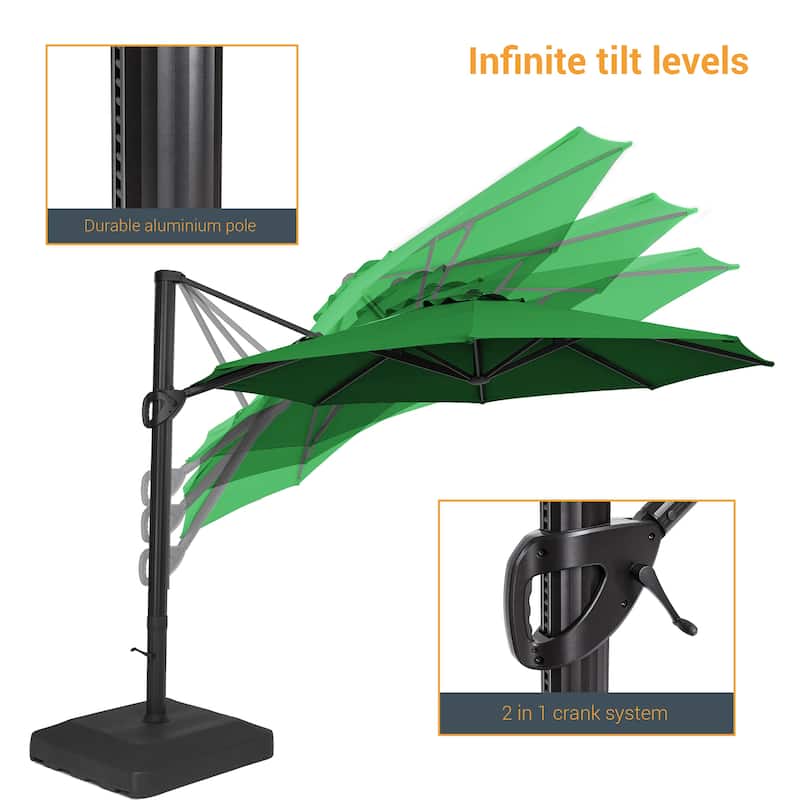 LIVOOSUN Outdoor Cantilever Offset Patio 11Ft Aluminum Umbrella w/Base