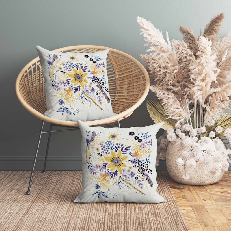 Enchanting Bouquet Faux Suede Reversible Throw Pillow Yellow and Purple