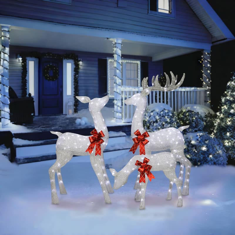 Puleo International Lighted Outdoor 3-Piece Deer Family - Silver - Silver