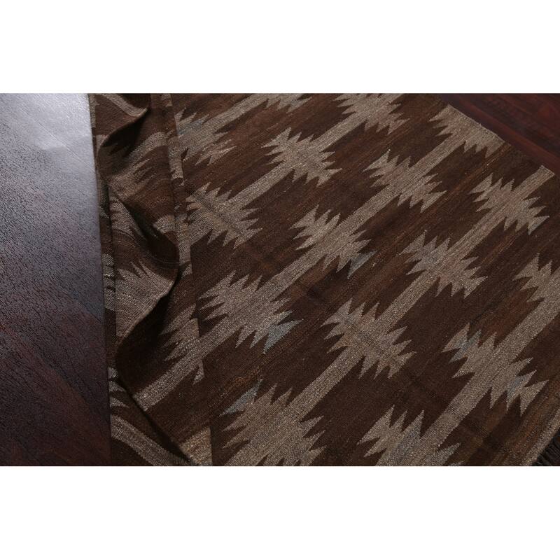 Geometric Tribal Natural Dye Kilim Oriental Wool Area Rug Flat-weave - 4'7" x 6'7"