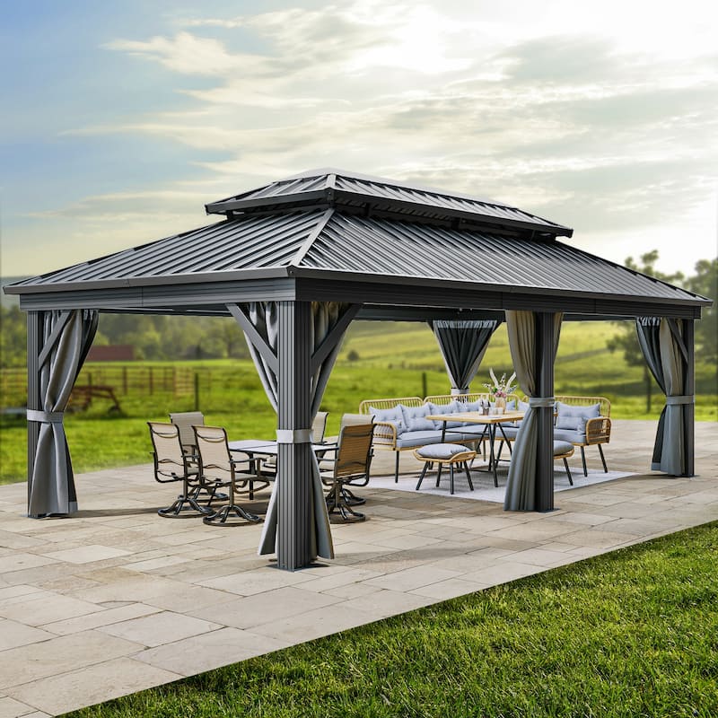 Outdoor Metal Canopy Gazebo - Grey - 12*18 Ft