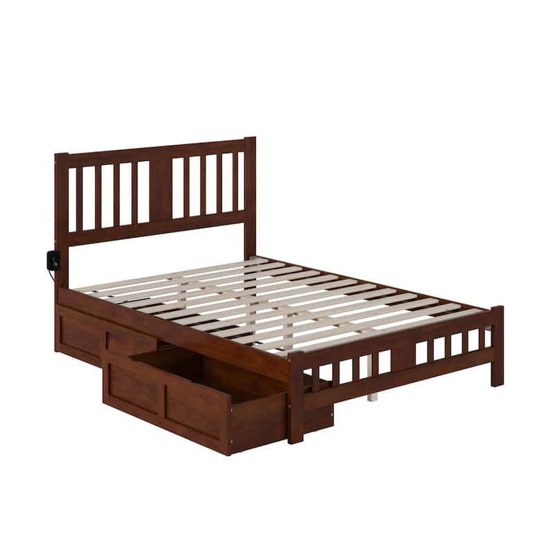 Full Bed with Drawers - Handmade Wood Platform Bed Frame, Walnut Finish