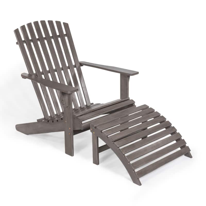 Shoreham 2-Piece Traditional Rustic Acacia Wood Adirondack Chair with Detachable Ottoman, by JONATHAN Y