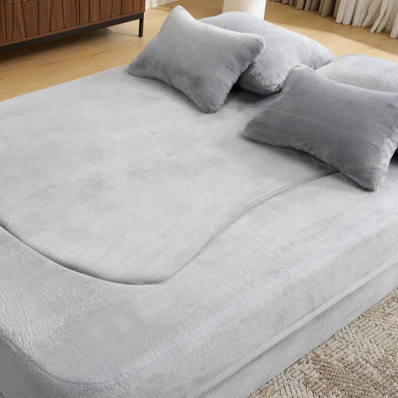 Roomfitters Queen Size Modern Floor Sofa with 4 Pillows, Plush Fabric Futon Couch Folding Mattress for Living Room
