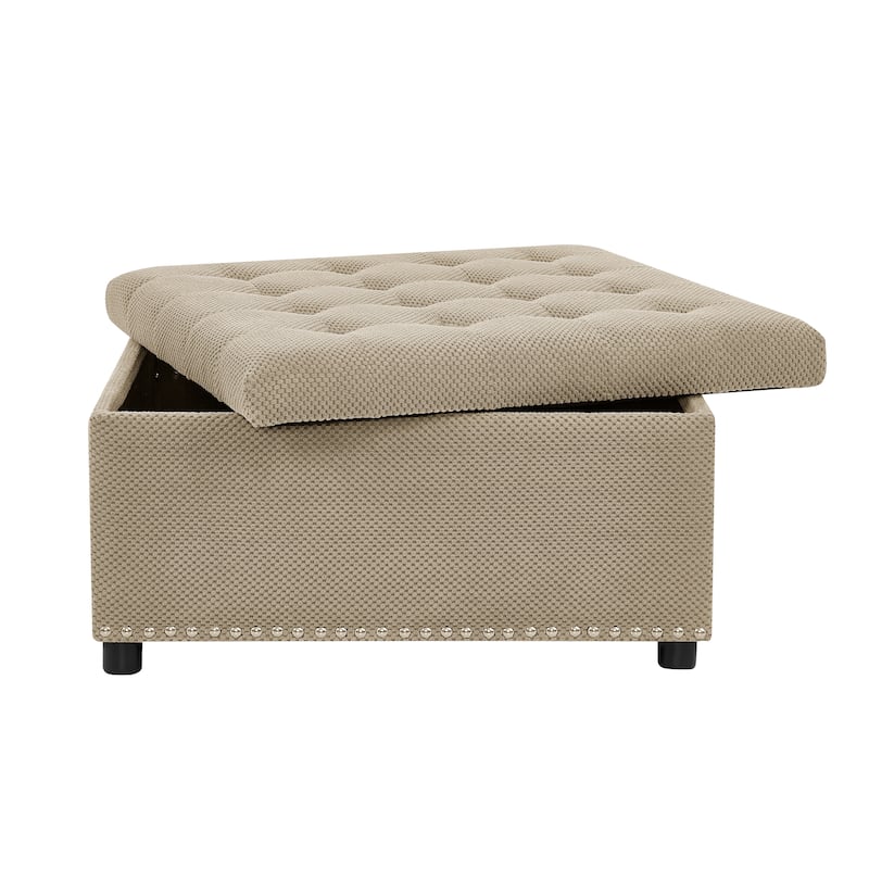 Square Tufted Upholstered Storage Ottoman with Nailhead Trim