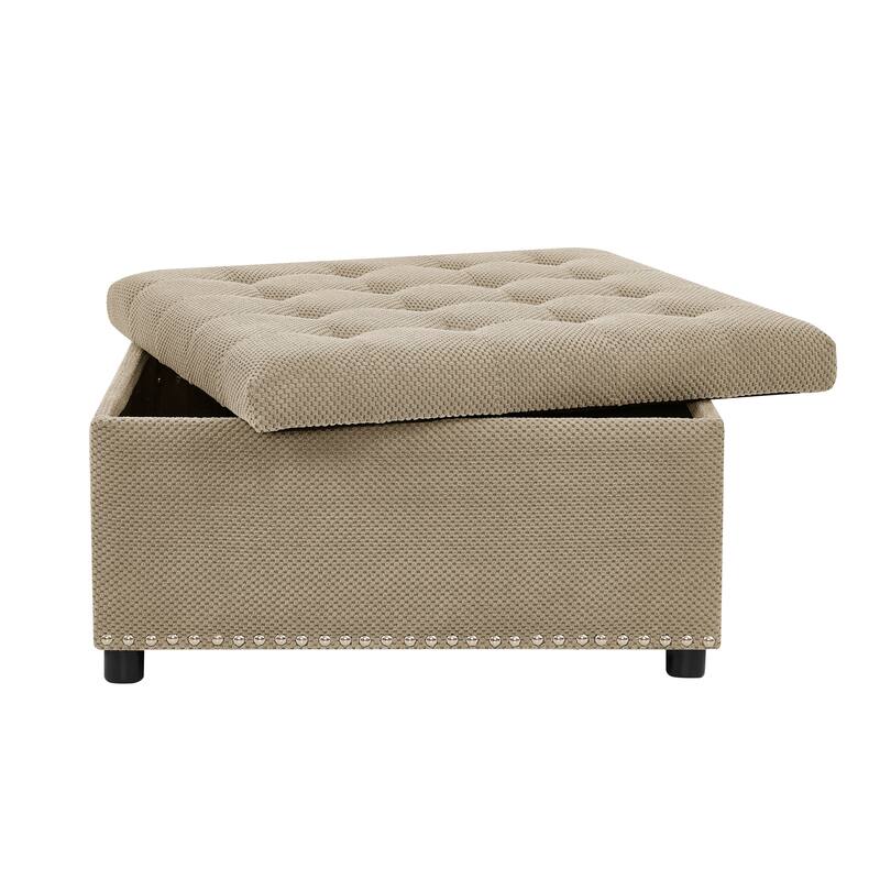Storage Ottoman,Tufted Footstool, Nailhead Trim Ottoman, Square Storage Ottoman, Upholstered Coffee Table, Bedroom Storage