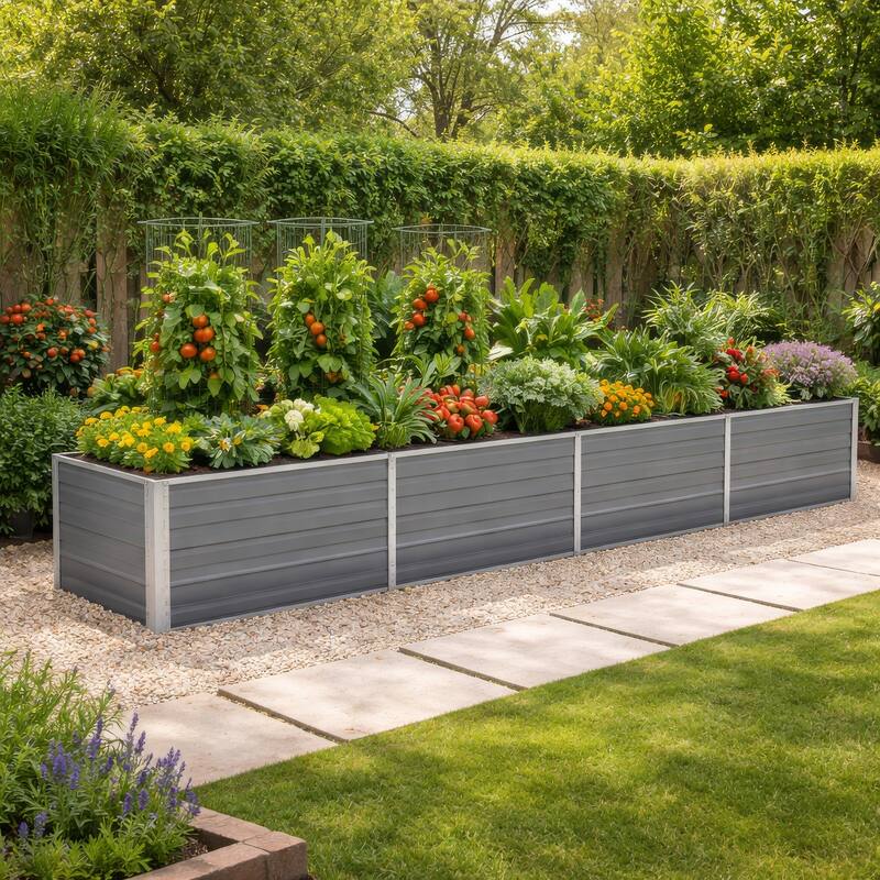 Raised Garden Flower Bed, 32 x 126 Galvanized Steel Gray, Rectangular