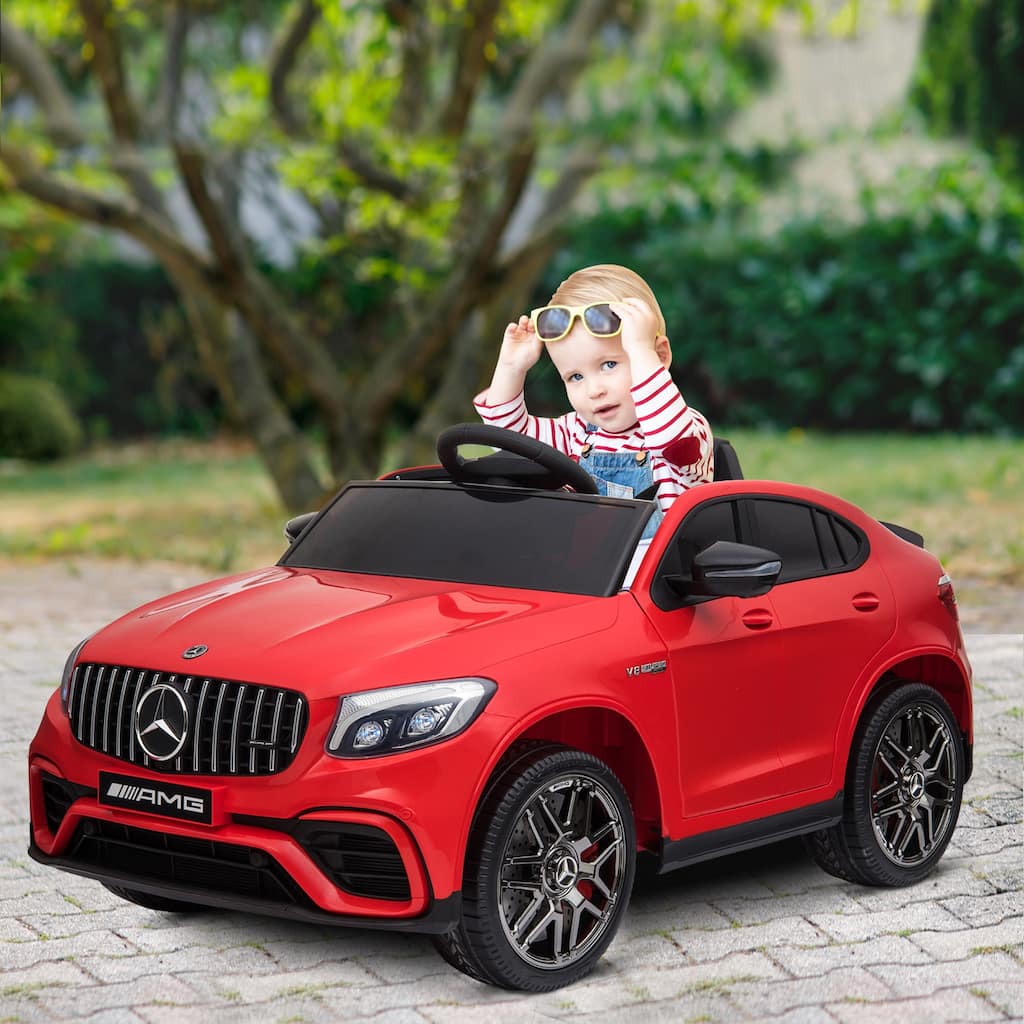 Ride on Sports Car with Seat Belts, Red Parent Remote Electric Car for Kids, Electric Vehicle Toy with Steering Wheel