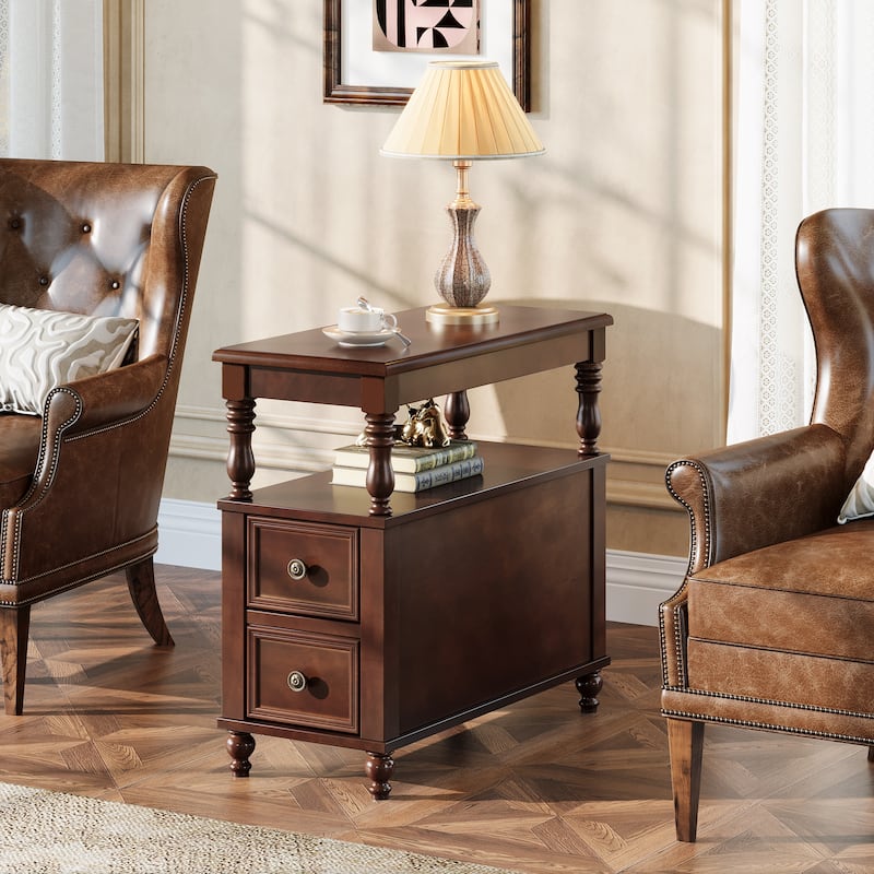 Solid Wood End Table with 2 Drawers