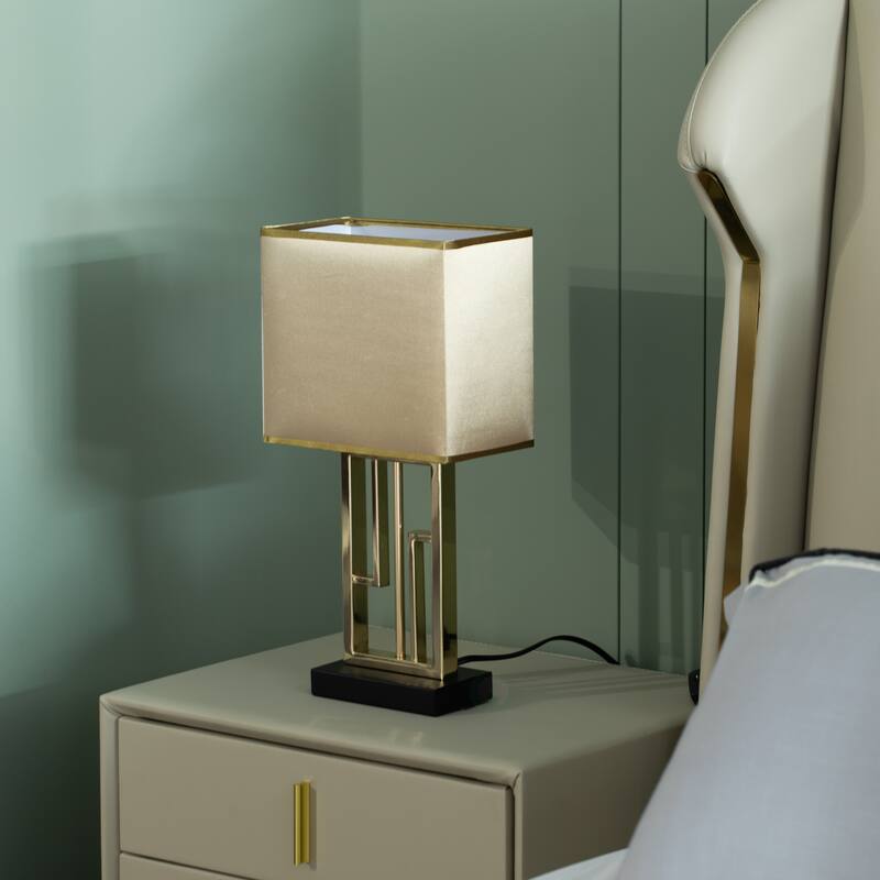 17" Decorative Metal Table Lamp with Gold Modern Stand and Brown Silk Lampshade - Gold Base with Brown Shade