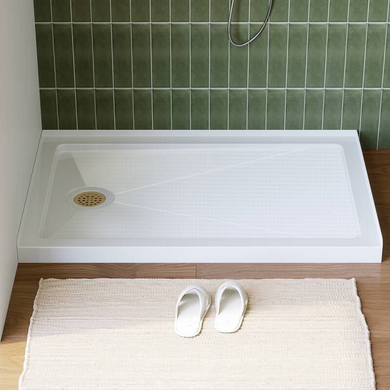 HOROW 48 x 32 Inch Alcove Shower Pan Base in White with Left Drain