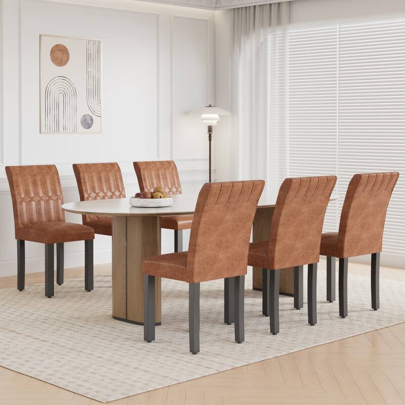 Upholstered Dining Chairs Set of 2/4/6 Modern Kitchen Table Chairs with PU Leather, Wood Legs with Rubber Footpads