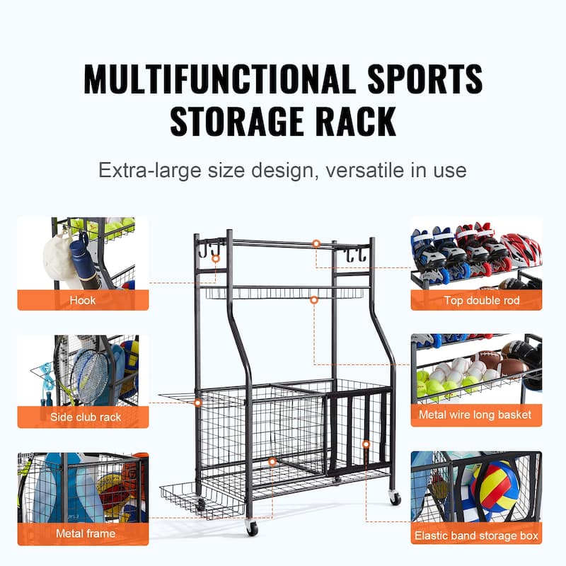 Sports Equipment Garage Organizer Indoor/Outdoor Sports Gear and Toys Storage - 4 pcs 2 storage baskets