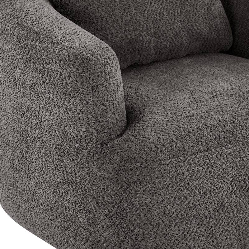 Chenille 360° Swivel Barrel Chair with Throw Pillow, Pocket Spring Cushion and Ergonomic Armrests