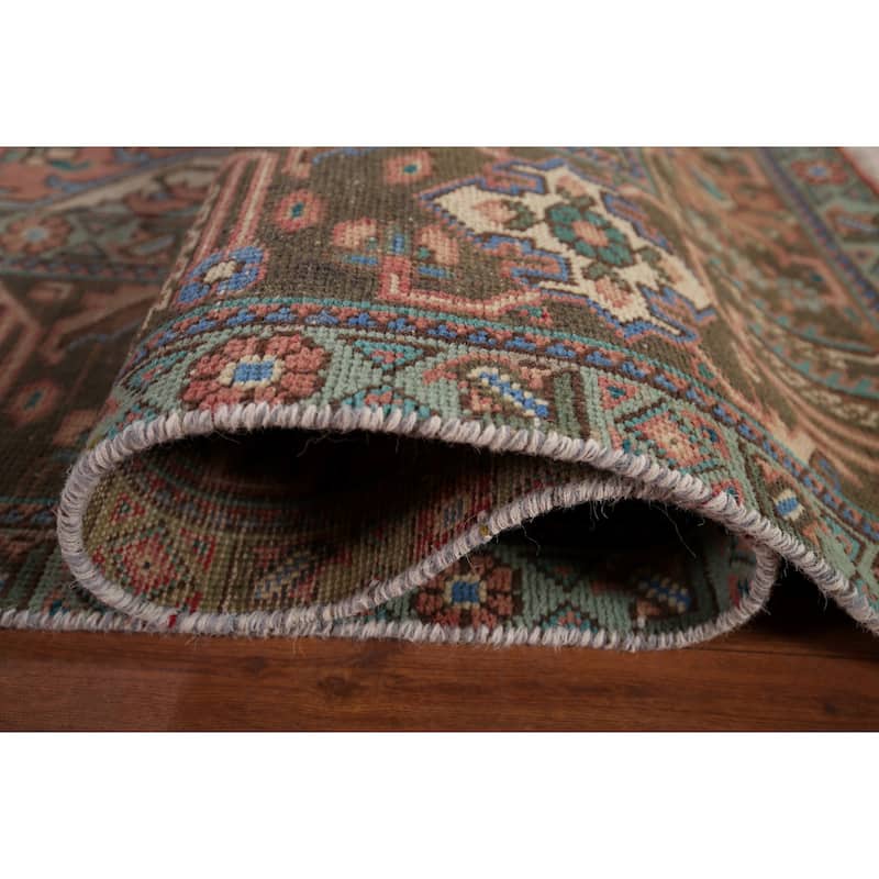 Pink Geometric Tabriz Persian Vintage Rug Hand-Knotted Wool Carpet - 9'7" x 12'10"