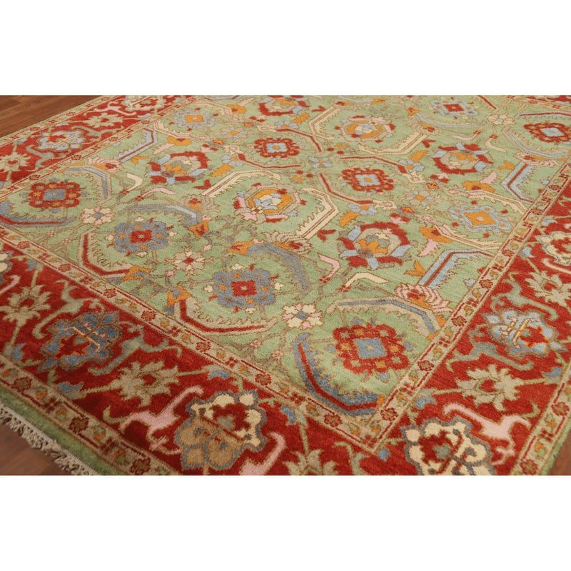 Hand Knotted Oriental 100% Wool Carpet Traditional Geometric Green Heriz (serapi) Area Rug - 9' 10'' X 8' 0''
