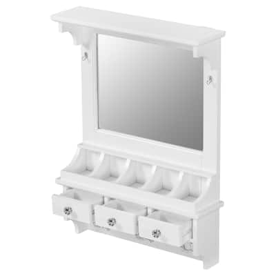 White MDF Floating Makeup Vanity with HD Mirror, Drawers and Hooks - 23.75” W x 31.75” H