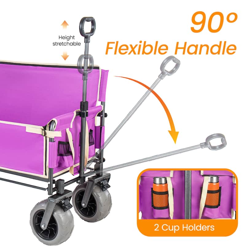 3-in-1 Collapsible Wagon, Convertible Folding Wagon Cart with Rear-Mounted Folding Tabletop, 500lbs Heavy-Duty, 180L Capacity