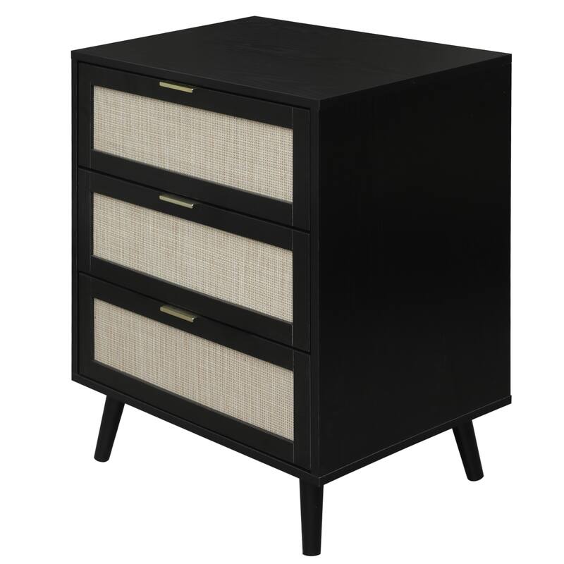 Rattan 3-Drawer Cabinet with Moisture-Proof Finish & Anti-Tipping Device for Safe Storage