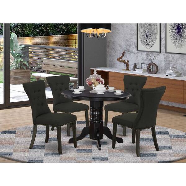 HomeStock 5-Piece Round Black Finish Solid Wood Top Dining Table with 4 ...
