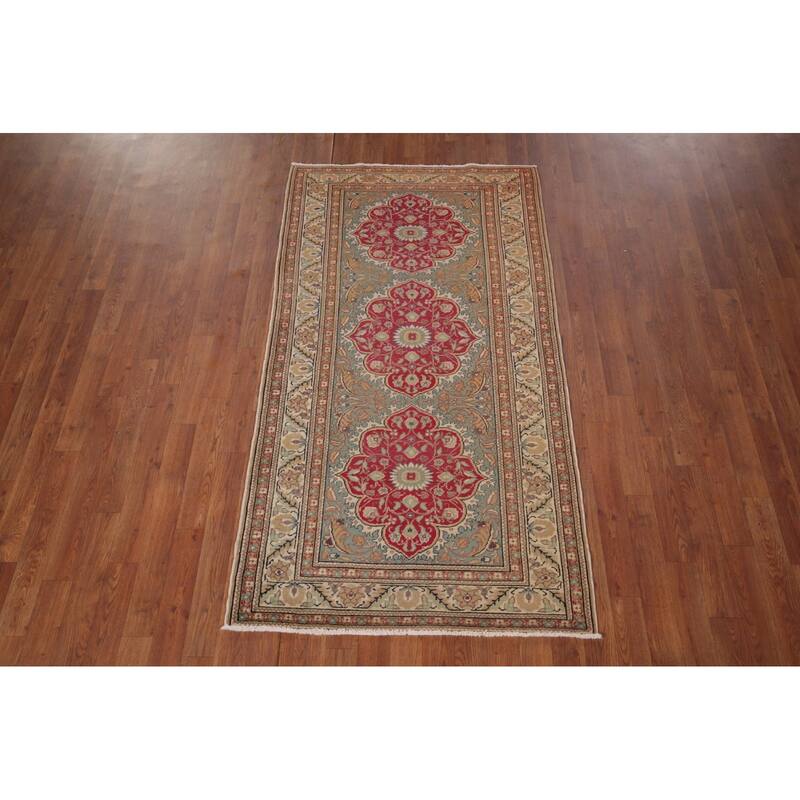 Green Anatolian Turkish Accent Rug Hand-Knotted Wool Carpet - 3'3" X 6'0"