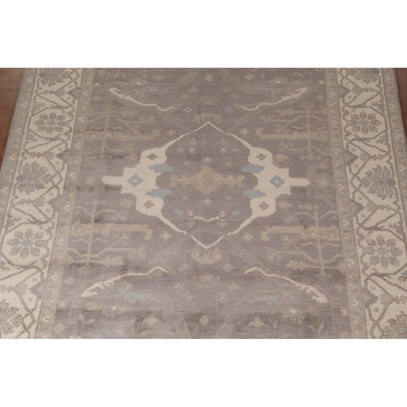 Gray & Ivory Oushak Indian Area Rug Hand-Knotted Wool Carpet - 8'0"x 9'8"