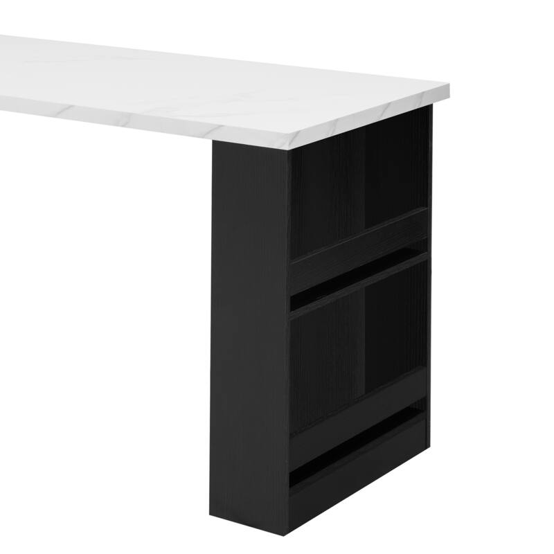 31.5'' Kitchen Island with Extendable Dining Table for 4-6 Person, Power Outlet, Open Shelves and 2 Drawers