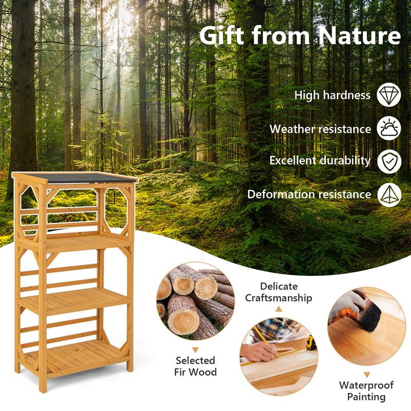 Gymax Outdoor Wood Garden Shelf 3-Tier Ladder Plant Stand w/