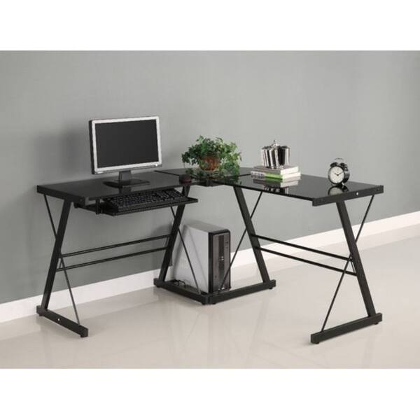 Shop Black Metal L Shaped Corner Computer Desk With Glass Top