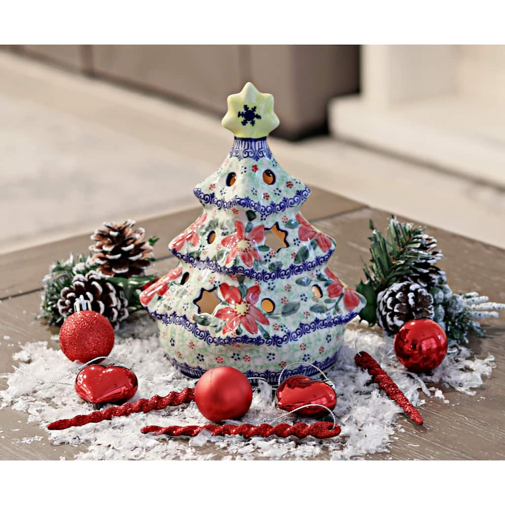 Blue Rose Polish Pottery 198 Vena Christmas Tree Luminary