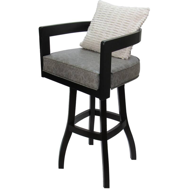 Swivel Wood Counter Bar or Extra Tall Stool - Kadir on S-Base - N/A - Marble Gray Vinyl - Cream Pillow - Black - Counter Height - 23-28 in.