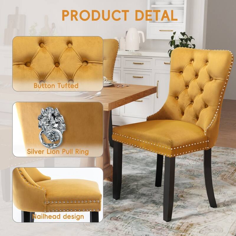 Solid Wood Velvet Upholstered Dining Chair Set of 6