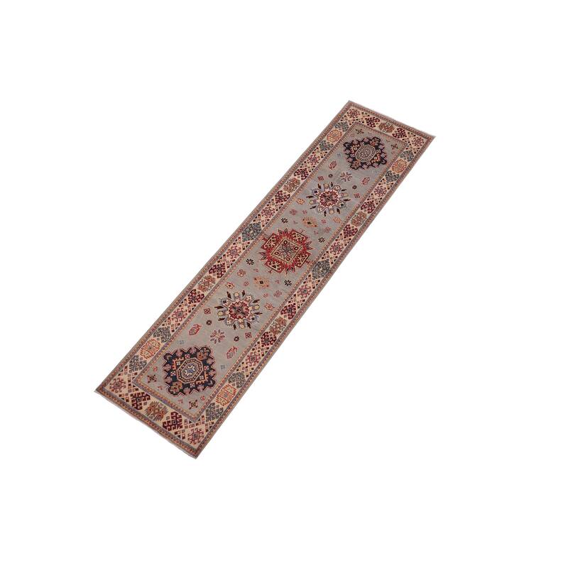 Rustic Super Kazak Anaya Silver/Beige Hand Knotted Wool Runner - 2'8'' x 9'7''
