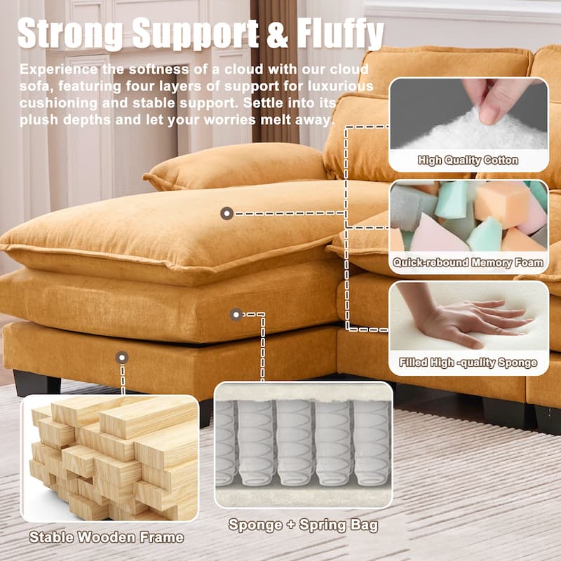 HOMEFUN Chenille Upholstered U-Shaped Modular Wood Frame Sleeper Sectional Sofa with Double Chaise